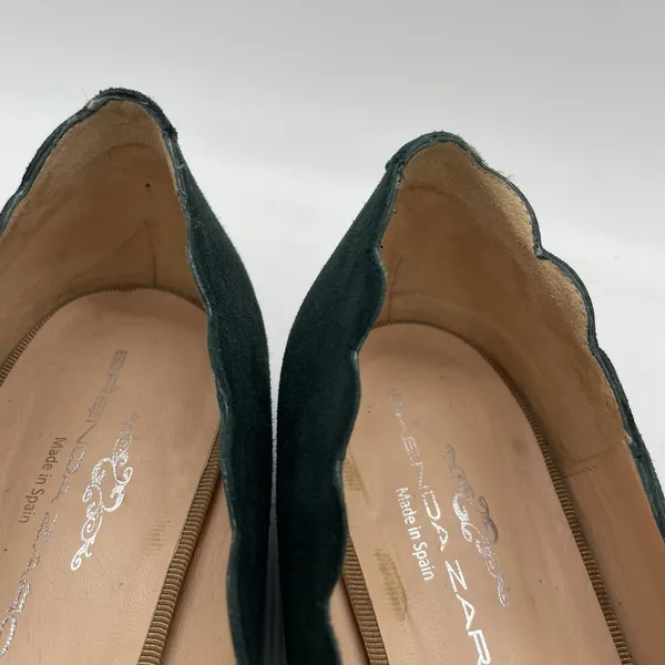 Brenda Zaro Womens 39.5 (US 8.5-9) Shoes Ballet‎ Flats Scalloped Green Suede - Image 12