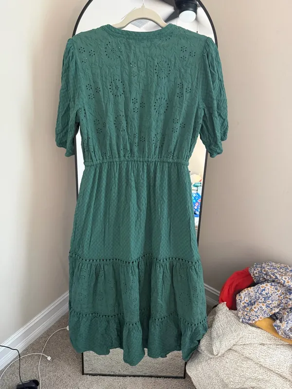 Westbound Teal Eyelet Tiered Midi-Length Dress - Image 7
