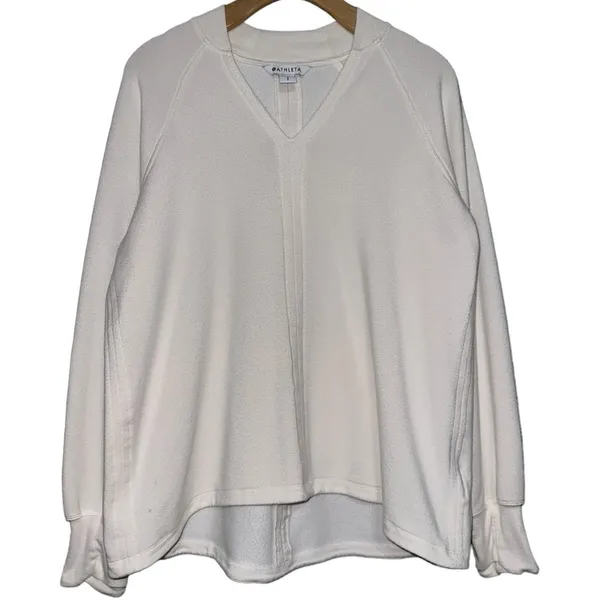 Athleta Women’s Size S Ivory Cream Cozy Soft Rise V-Neck Sweatshirt - Image 2