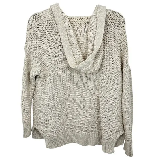 Aerie Cream Crochet Hooded Cardigan Sweater XS/S Open Front Loose Knit Beach‎ - Image 2