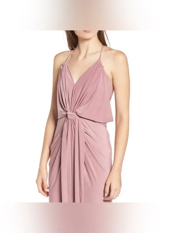 MISA Los Angeles Domino Draped Mini Dress Womens XS Blush Rose Warm Weather Glam - Image 2