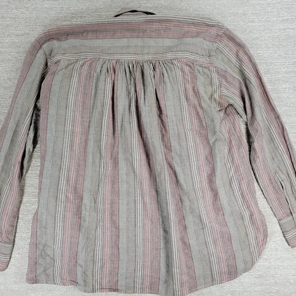 Free People High Tide Shirt XS Tan Pink Womens Striped Oversized Button Up Boho - Image 14