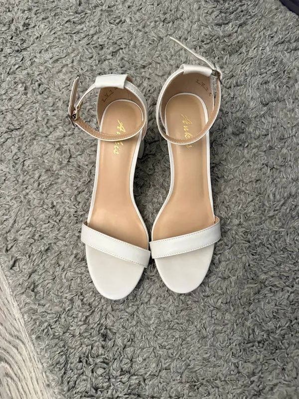 Elegant White Ankle-Strap Block Heels for Women - Image 3