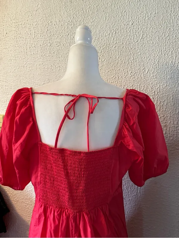Draper James Red Square-Neck Puff Sleeve Mini Dress - Image 4