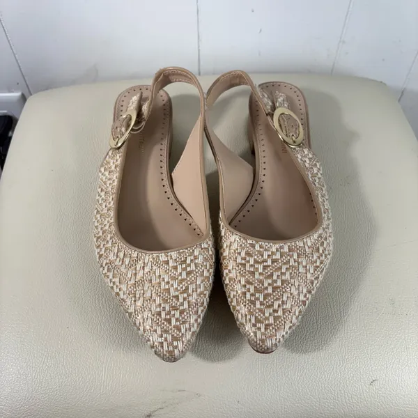 Adrienne Vittadini Rattan Woven Slingback Mule Flats Gold Buckle 8M 8 Career - Image 3