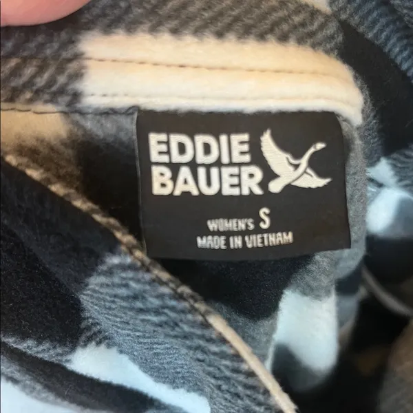 Eddie Bauer Micro fleece Button Up Shirt Black White Buffalo Check Oversized - Image 6