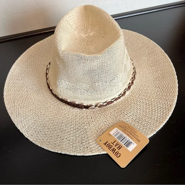 NWT cowboy hat, polyester, mock straw hat, adult - Image 2