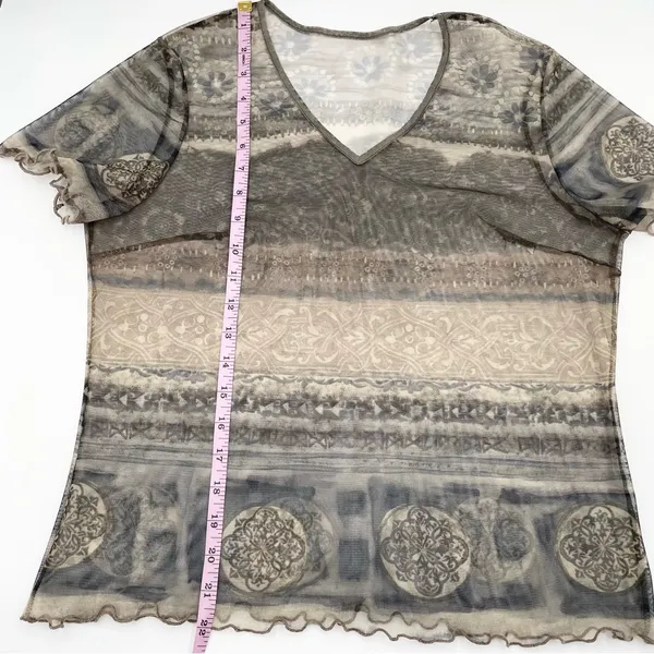 Vintage 90s Y2K Sheer Mesh Top Short Sleeves Lettuce Hem Fairy Grunge Baby Tee - Image 5