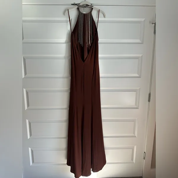 Mac Duggal‎ Halter Jersey Gown Chocolate Brown - Image 8