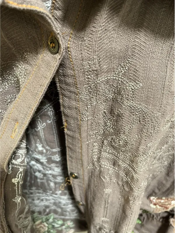 Y2K De Sport Aziza Brown Button Up Shirt Boho Embroidered M - Image 8