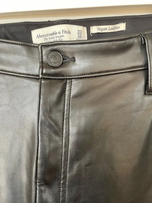 Abercrombie Fitch Women Pant 33 FauxLeather Ankle Straight Ultra HiRise Black - Image 3