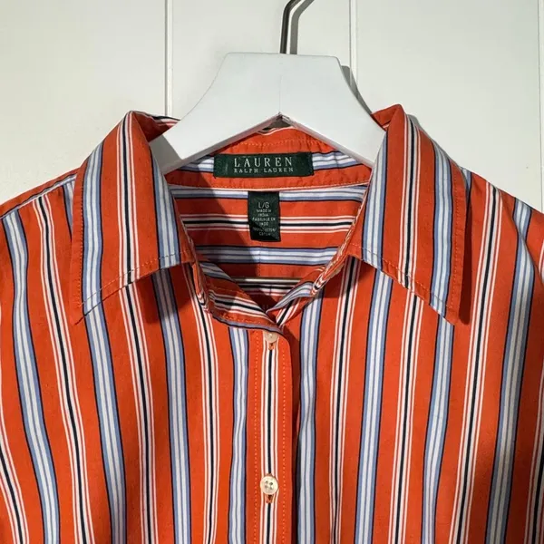 Lauren Ralph Lauren Womens Cotton Button-Up Shirt · Classic Fit · Orange - Image 4