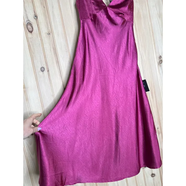 NWT Lulus Incredible Love Magenta Satin Cowl Back Midi Slip Dress Party Gala XS - Image 4