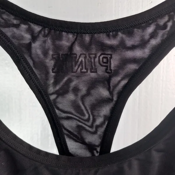 VS PINK L Athletic Racerback Bra In Black W White Dog - Image 4