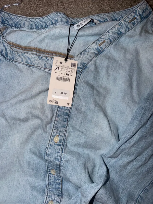 Zara Light Wash Denim Off-the-Shoulder Shirt Dress/Tunic XL NWT - Image 7