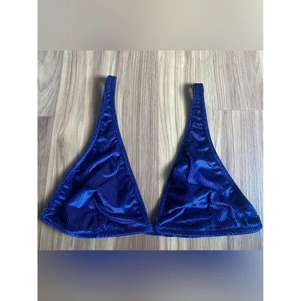 Free People Intimately Sapphire Bralette Ribbed Velvet Blue Triangle Bra L - Image 3