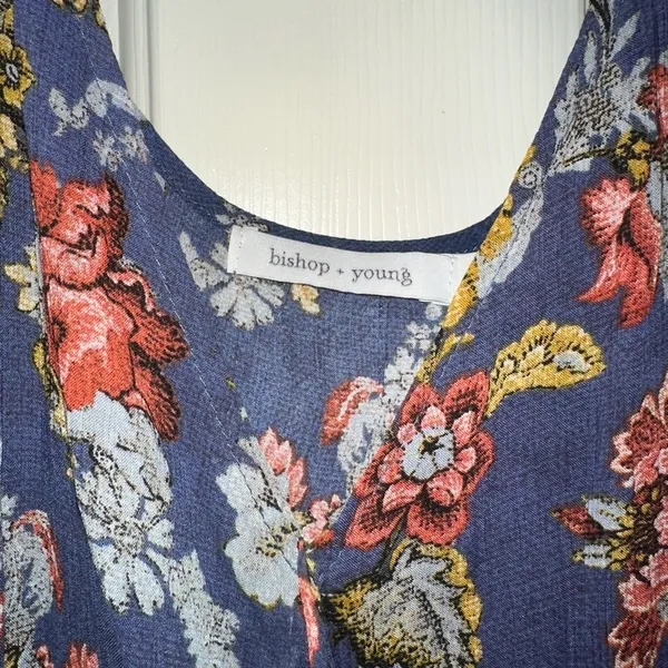 Bishop + Young Blue Romantic Floral Boho Cold Shoulder Blouse Women'S Sz L - Image 5