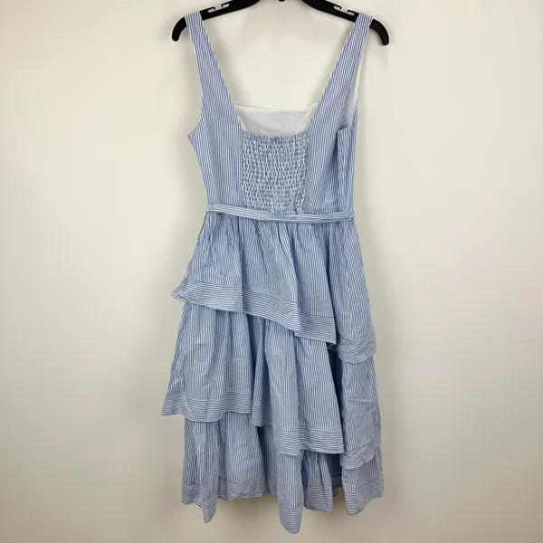 J.Crew Striped Sleeveless Belted Tiered Dress White Banker Blue Retro US 6 NWT - Image 13