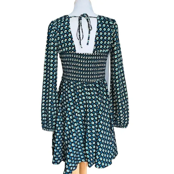 B.O.G. Band Of The Free Womens Genevieve Teal‎ Diamond Long Sleeve Mini Dress S - Image 5
