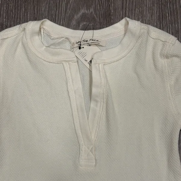 We The Free Mikah Layering Thermal Top Ivory Red Mixed Media Cuff Boho Small NEW - Image 4
