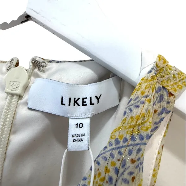 Likely Lucy Dress Yellow Blue Floral Cutout Halter Midi Size 10 - Image 6