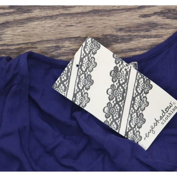 Eyeshadow Juniors Flutter-Sleeve High-Low Blouse Top Navy Blue M - Image 3