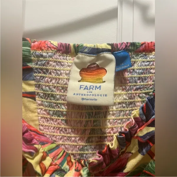Farm Rio x Anthropologie Puff-Sleeve Sweetheart Linen‎ Midi Dress size XS - Image 6