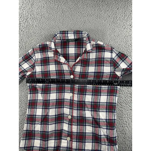 Ralph Lauren Flannel Lounge Shirt Women S Embroidered Logo Plaid Relax Sleep Top - Image 4