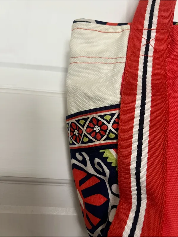 Vera Bradley Red Canvas Tote with Patterned Trim - Image 6