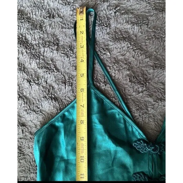 Vtg California Dynasty Emerald Green Satin Maxi Slip Dress Size S Chinese Knot - Image 12