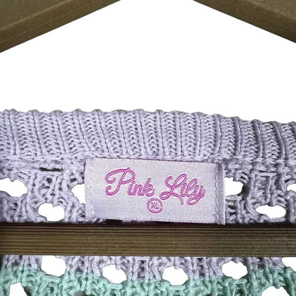 Pink Lily Pastel Striped Crochet Scoop Neck Sweater Multicolor Colorful Size XL - Image 6