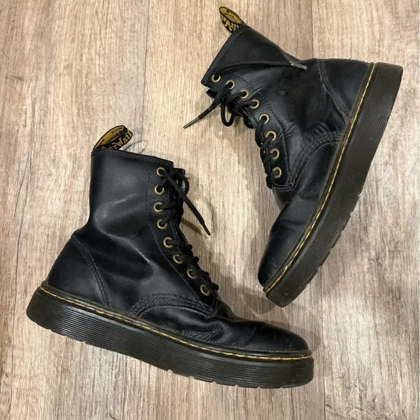 DR. MARTENS Boots ZAVALA COMBAT BOOT black leather lace up moto grunge Platform - Image 5