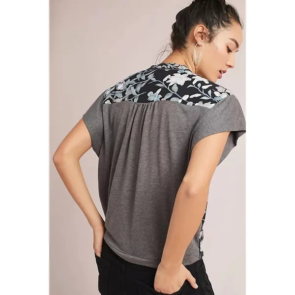 TINY by Anthropologie Floral Knit Mixed Media Blouse Top Boho Size Small - Image 2