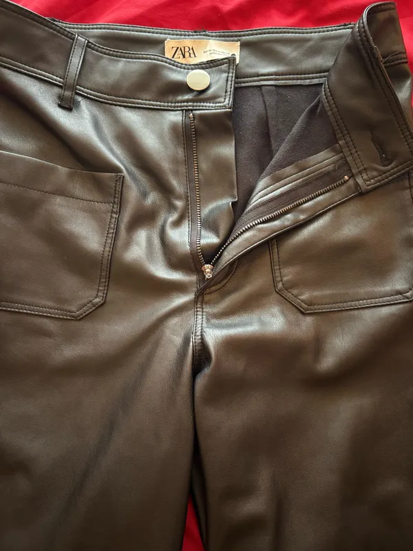 ZARA Leather Pants High-Rise Wide-Leg Black Faux - Image 2