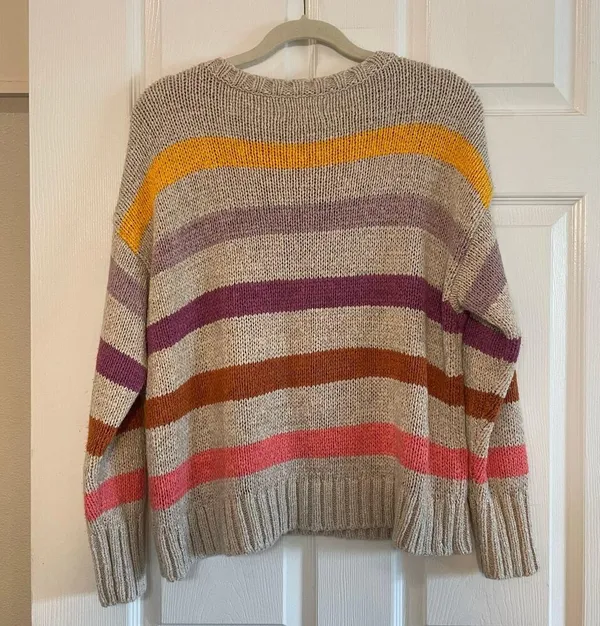 Lou & Grey & LOFT Sweater Womens LARGE Multicolor Chunky Knit Striped Pullover - Image 2