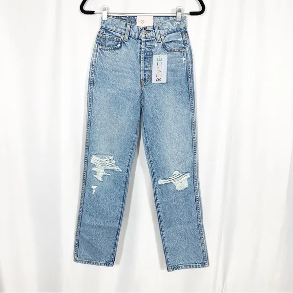 Revice Denim Frontrunner High Rise Distressed Straight Leg Jeans Grand Prix Light Wash - Image 3