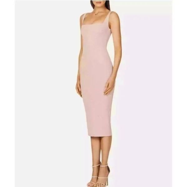 Nookie NWT Women XS Nude Blush Pink Square Neck Midi Dress Minimalist Luxury - Image 2