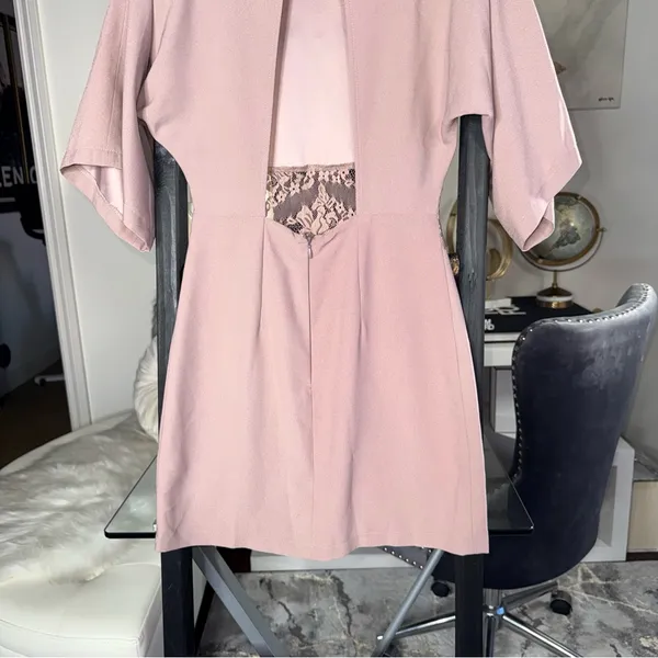 ASOS Blush Pink Lace Panel Mini Dress Open Back Soft Kimono Sleeves Womens 0 New - Image 11