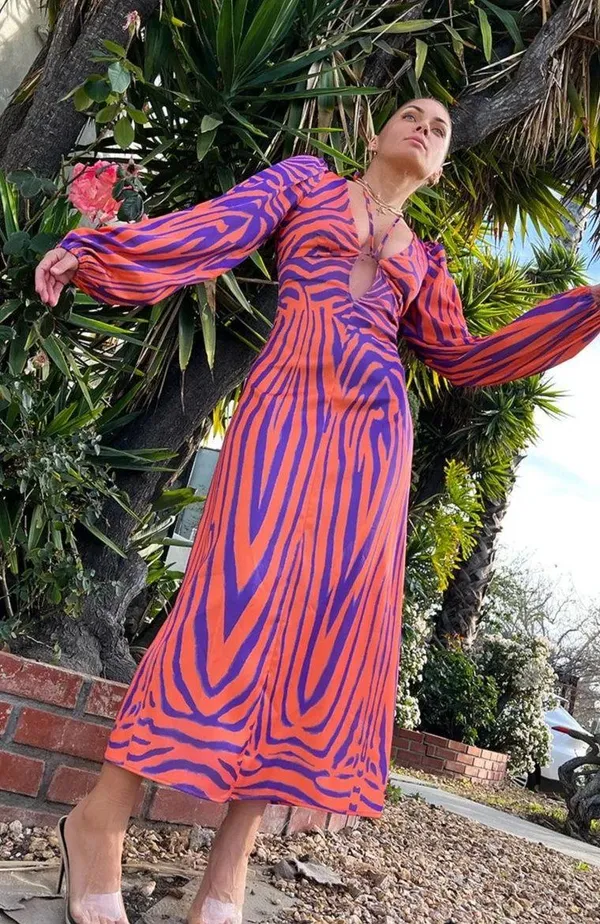 AFRM Portia Dress in Orange Zebra Small - Image 4