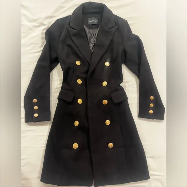 & Other Stories Black Double-Breasted Coat with Gold Buttons - Image 2