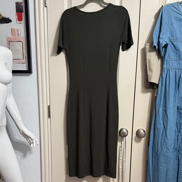 Vintage Maria Bonita Dark Green Minimalist Midi Dress Shoulder‎ Cutout Y2K - Image 3