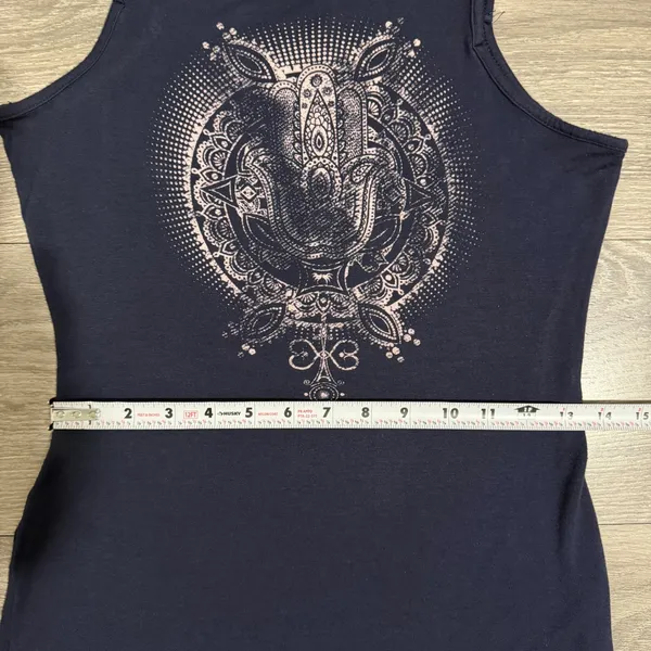 Celestial Maxi‎ Dress S Navy Blue Hamsa Mandala Graphic Sleeveless Bodycon Boho - Image 4