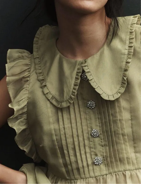 Anthropologie Maeve Peter Pan Collar Sheer Pintuck Babydoll Top, Size XS - Image 4