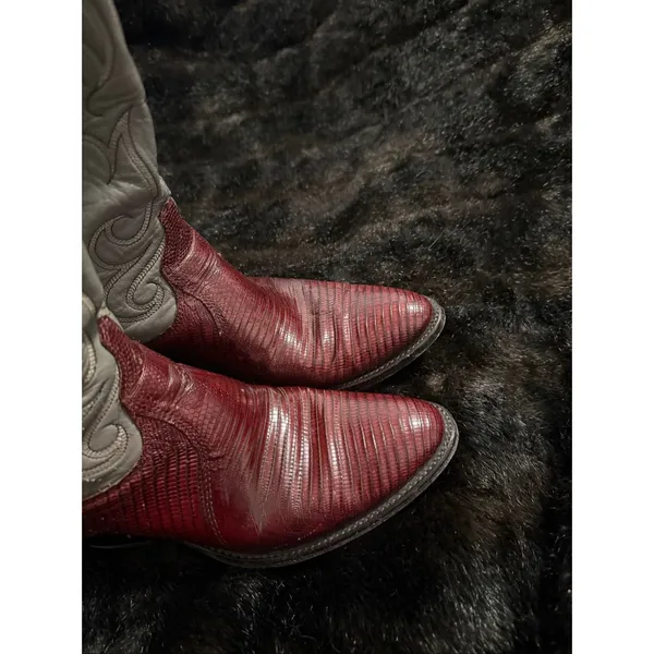 Vintage Dan Post women’s exotic lizard boho western cowboy boots 7.5 C leather - Image 4