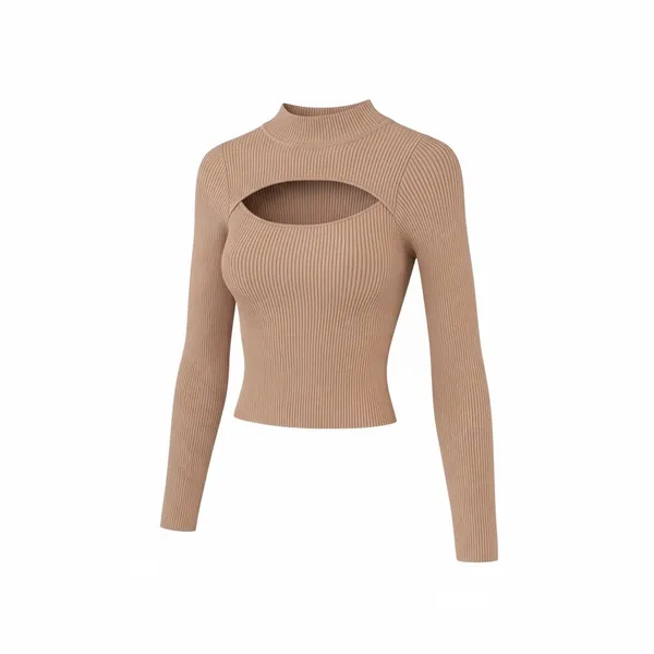 Coach NWT Lulus Flirty Little Secret Toffee Ribbed Mock Neck Cutout Top Size S - Image 6