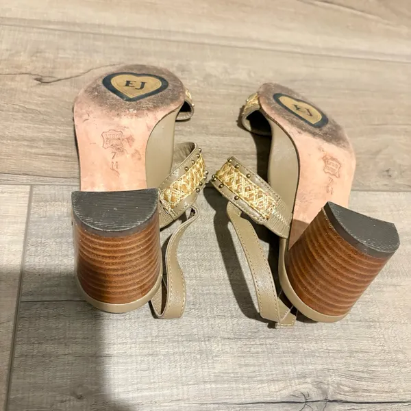ERIC JAVITS NEW YORK Maribel Braided Studded Cuban Sandals‎ Adjustable tan US 7 - Image 4