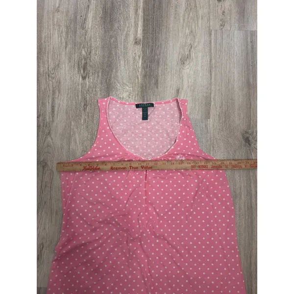 Lauren Ralph‎ Lauren Pink Polka Dot Tank Nightgown Size XL Scoop Neck Cotton - Image 6
