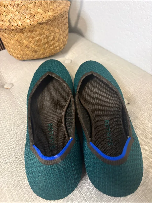 Rothy's emerald green Knit Ballet Flats with Black Trim size 7.5 - Image 3