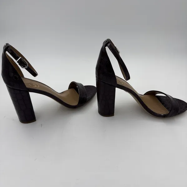Sam Edelman Womens Yaro Sandal 10.5 Eggplant Leather Chunky Heel Ankle Strap - Image 6