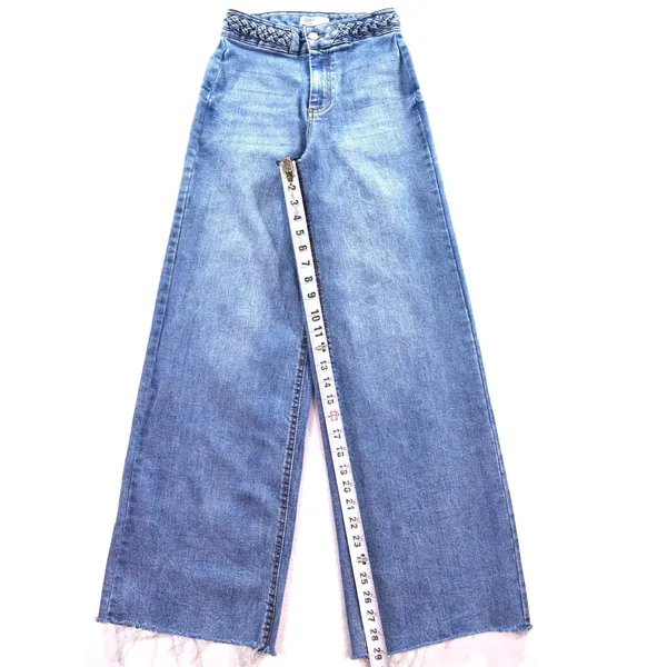 OAT New York Wide Leg Braided Waist Jeans Blue Raw Hem Size 0/25 - Image 3